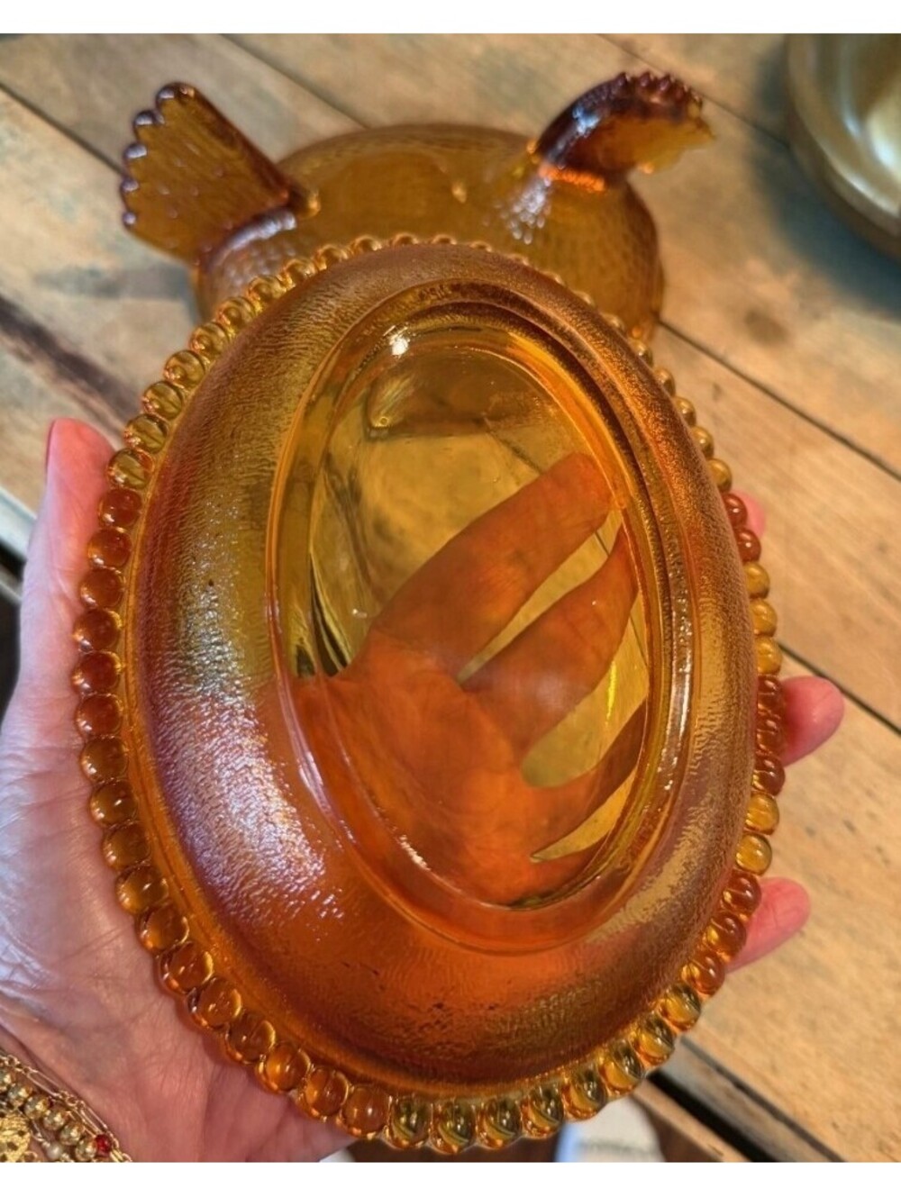 Vtg Indiana Glass Amber Hen on Nest Covered Candy Dish EUC Mid-Century 7”, 464 - Picture 8 of 8
